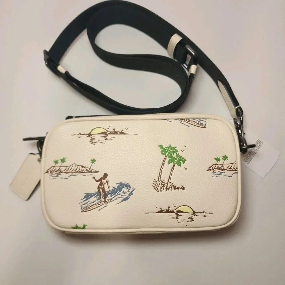 NWT COACH CBI35 Jayden Crossbody Bag Surf Print Refined Pebble Leather Chalk
